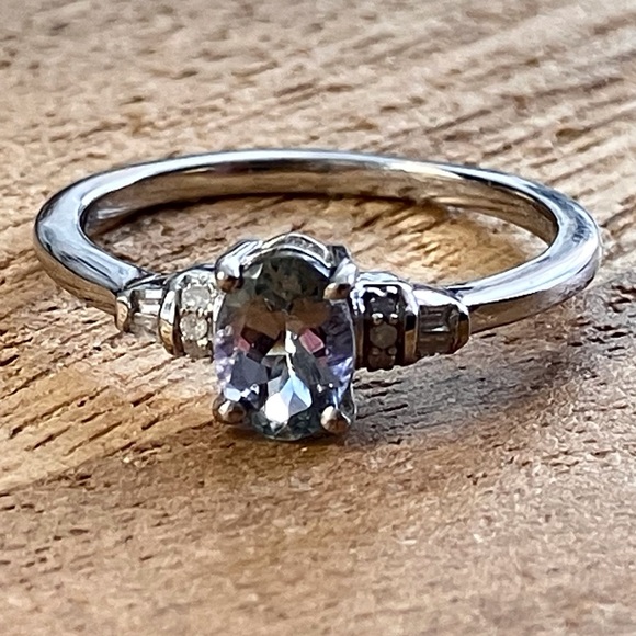 Peacock Tanzanite Ring, Natural Diamond accents in Platinum over Sterling Silver - Picture 3 of 13